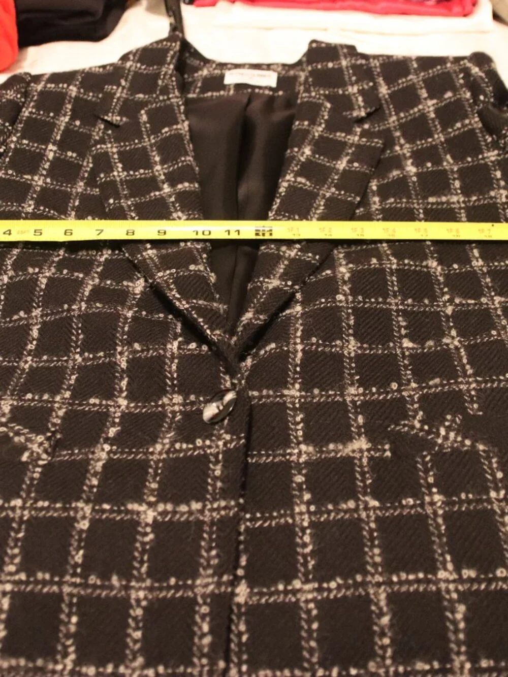 ALfred Dunner Black/White Tweed Wool Blazer Single Button Closure SIze 14